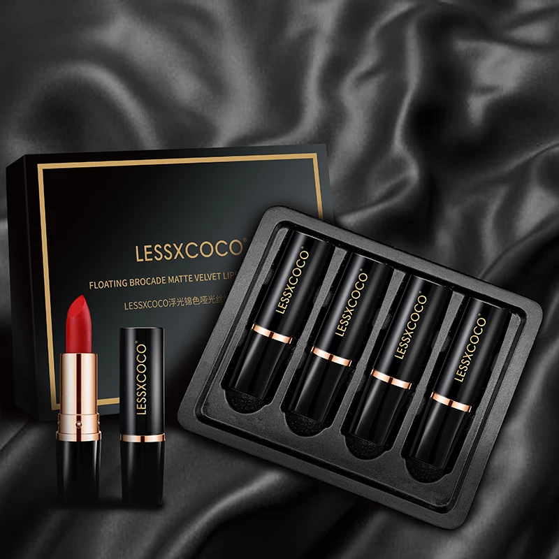 Подарочный набор, 4 цвета, матовая бархатная губная помада, стойкая быстросохнущая непромокаемая кремовая помада для Валентина