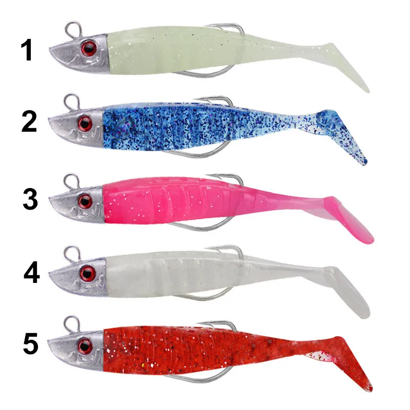 8cm/8.5g Jigging Soft Bait Fishing Lures Lead Head Jig Fish T Tail Sea Bass Crank Hook Bionic Bait Lure