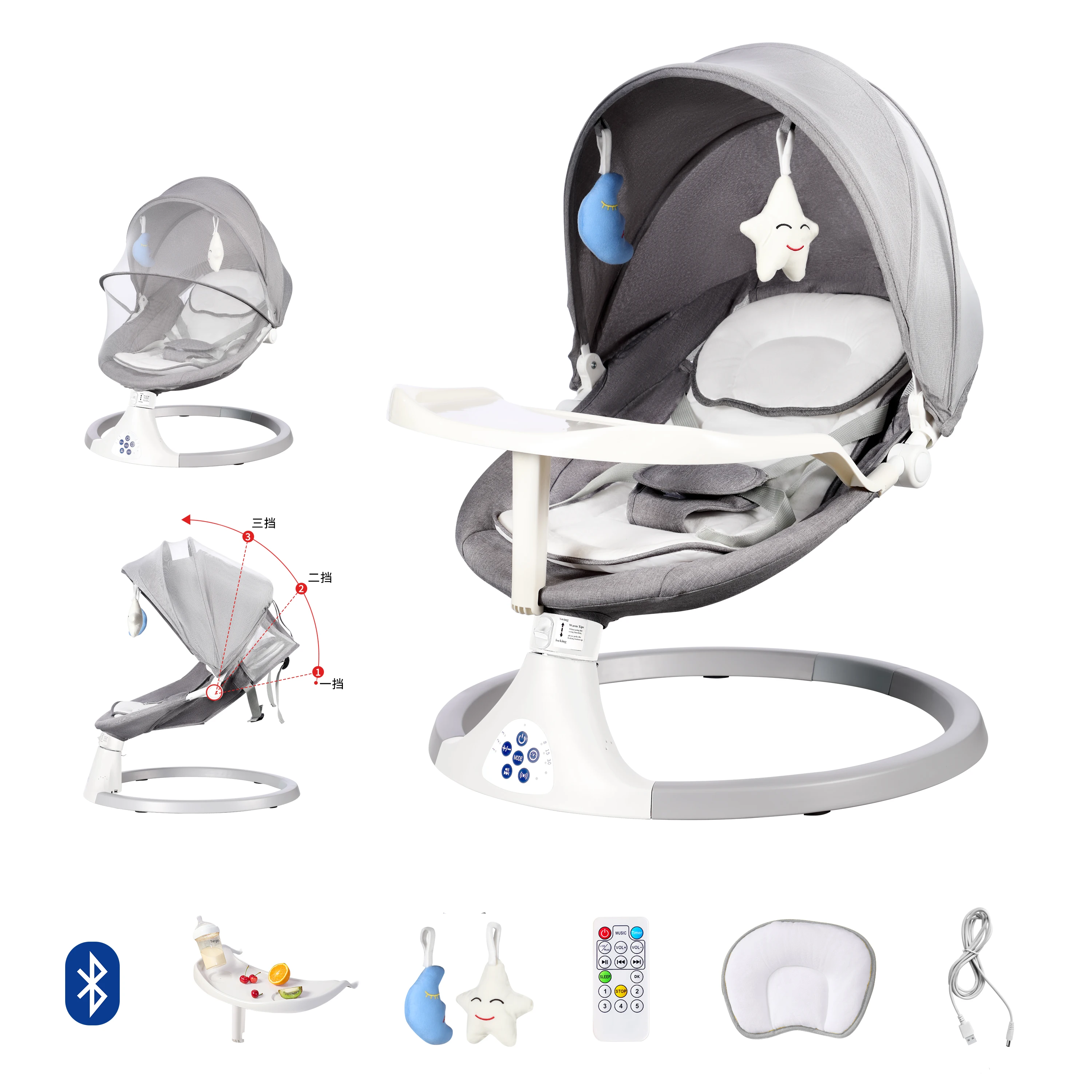 Newborn Rocking Bed Electric Cradle Soothing Chair 3 In 1 Deluxe Multifunctional Bassinet Electric Baby Bouncer Rocker Chair
