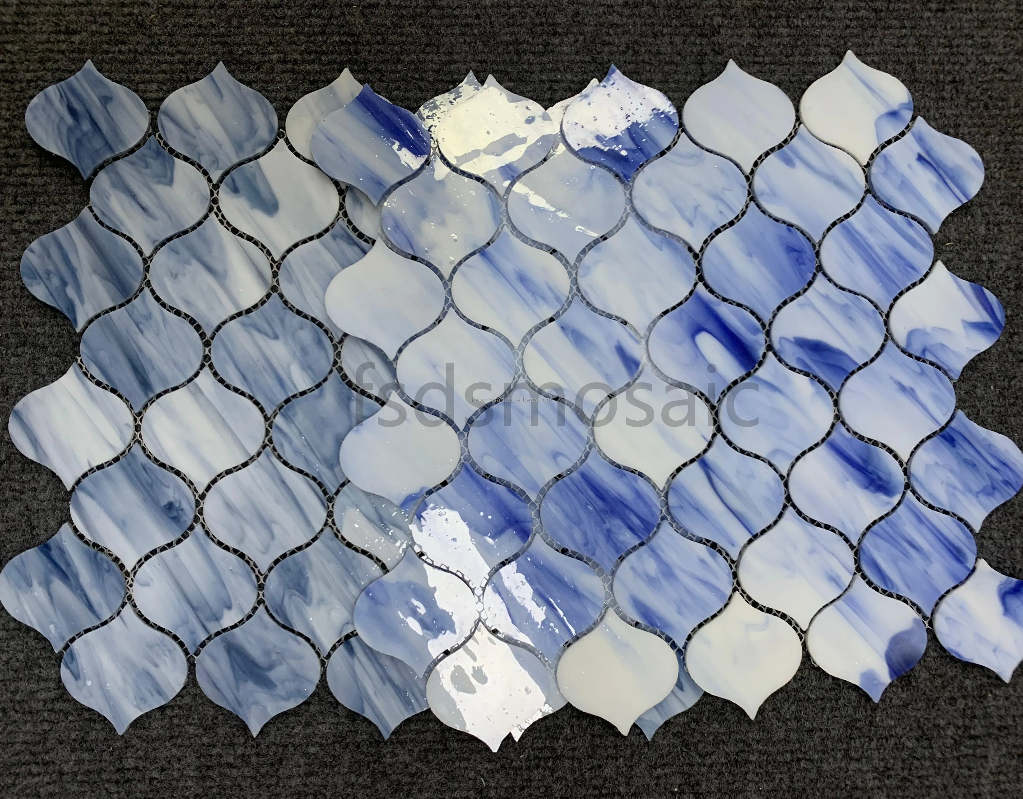 Stain Glass Mosaic Lantern Shape White Blue Color Glass Mosaic Tiles Backsplash Kitchen Tile Hotel Projects Wall Tile Decorative