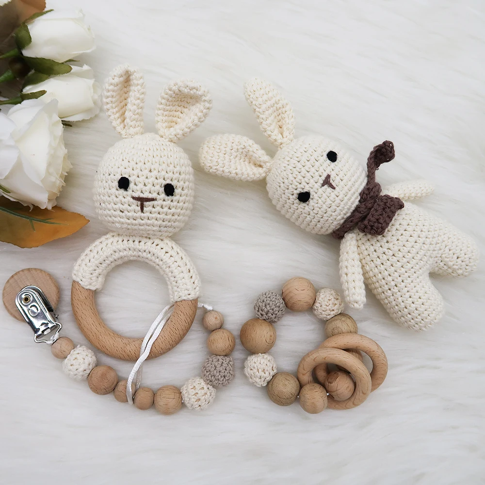 Hot Sale Newborn Gift Set DIY Handmade Knit Baby Rattle Ring Crochet Doll Toys