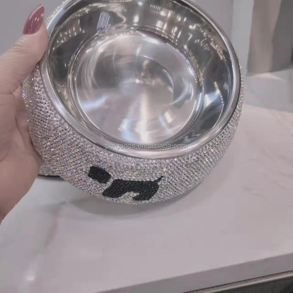 Wholesale stainless steel pet dog bowl fashion inlaid cat food bowl pet drinking water basin NB-555