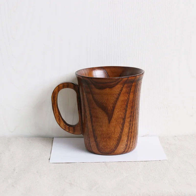 Factory direct can custom logo eco-friendly solid vintage jujube wood grain Big belly wooden coffee drinking tea cup