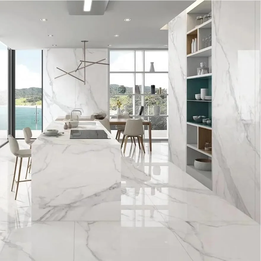 BOTON STONE Factory Cheap Chinese White Polished Ceramic Marbles Stone Flooring Designs Bathroom Tiles