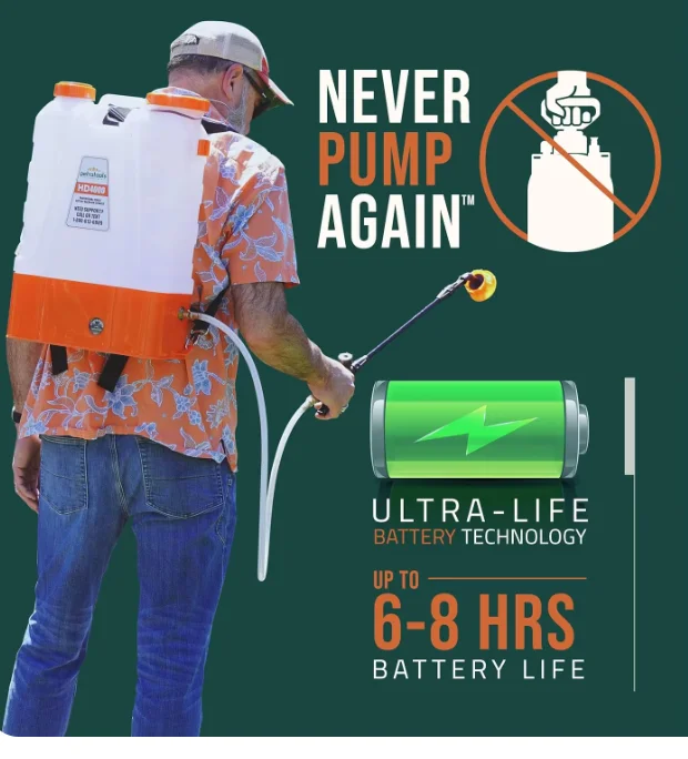 4-Gallon Electric Backpack Sprayer with High-Pressure Spray Hose and Trigger Lock Battery Powered Pressured Pump