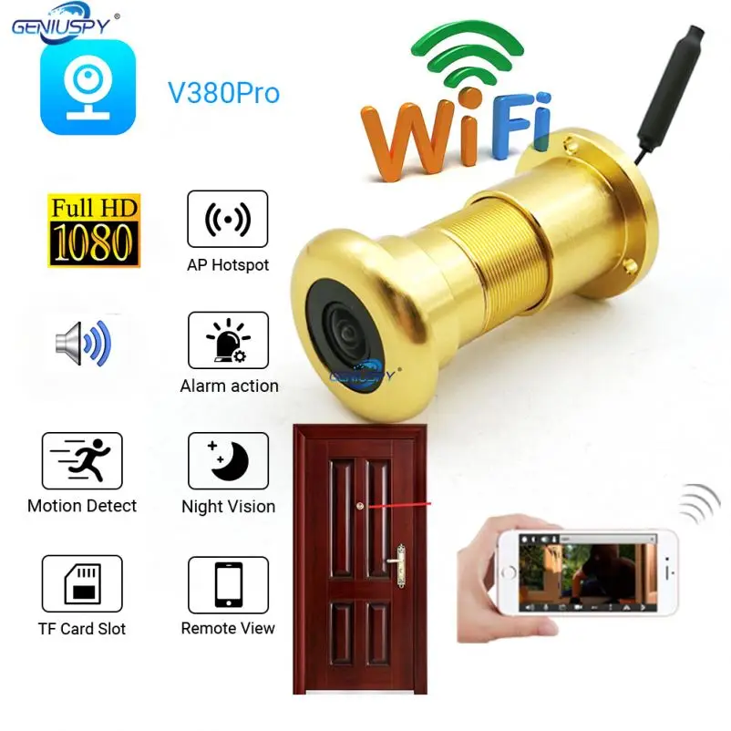 1080P Wifi Door Eye Hole 1.58Mm Wide Angle 180 Degree CCTV Network P2P IR Mini Peephole FISH EYE Door WIRELESS CAMERA