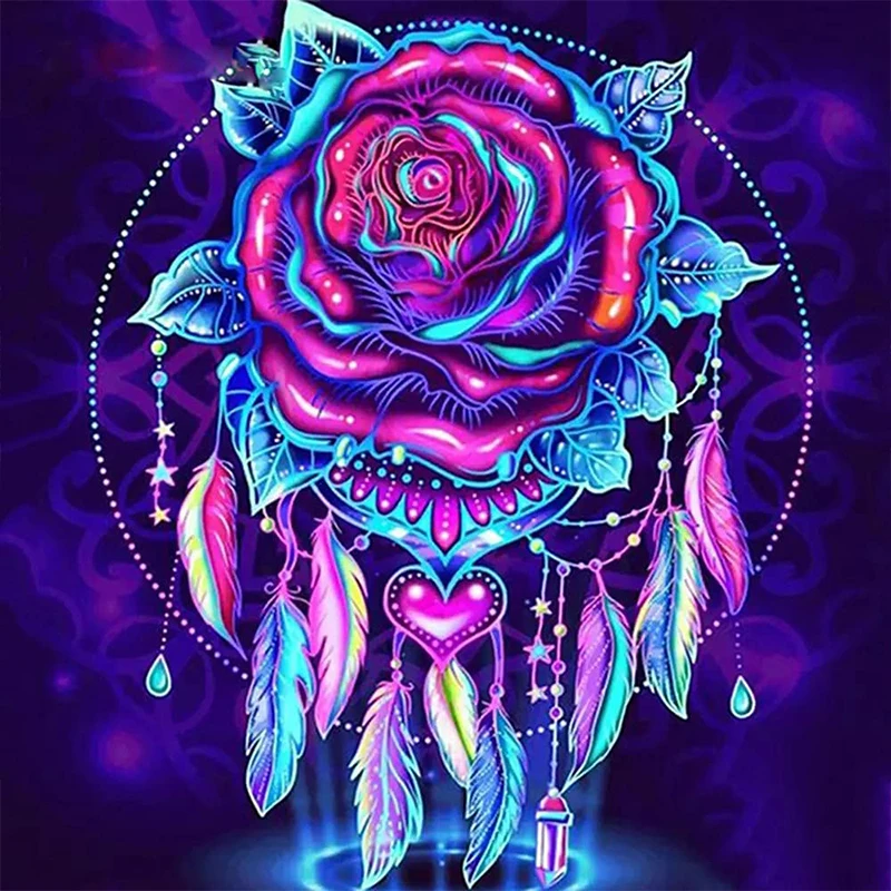 Custom Diy 5D Paintings and Wall Arts Diamond Cross Stitch Full Drills Rose Diamond Bead Art for Home Decor