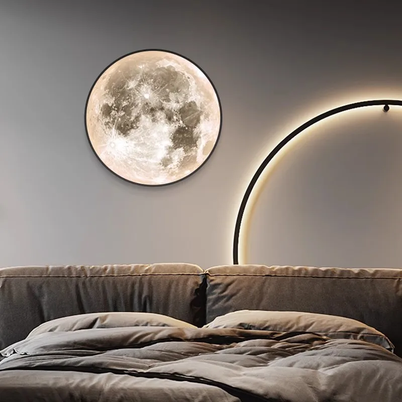 Creative LED Moon Wall Lamp Simple Modern Printed Corridor and Living Room Background Wall Painting for Portrait Subjects
