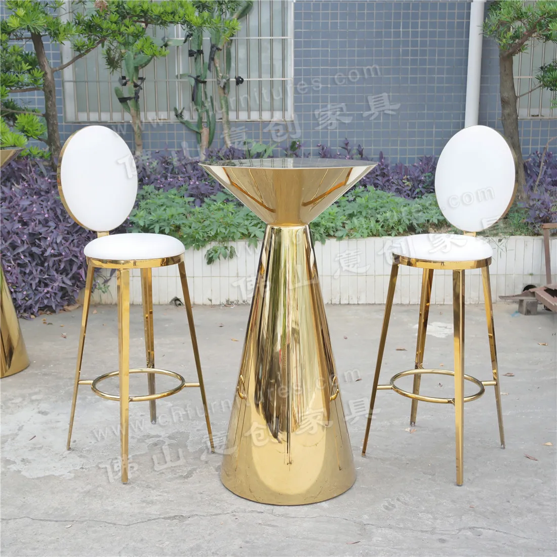 Wholesale gold stainless steel fancy outdoor wedding events restaurant high bar table for stool chair