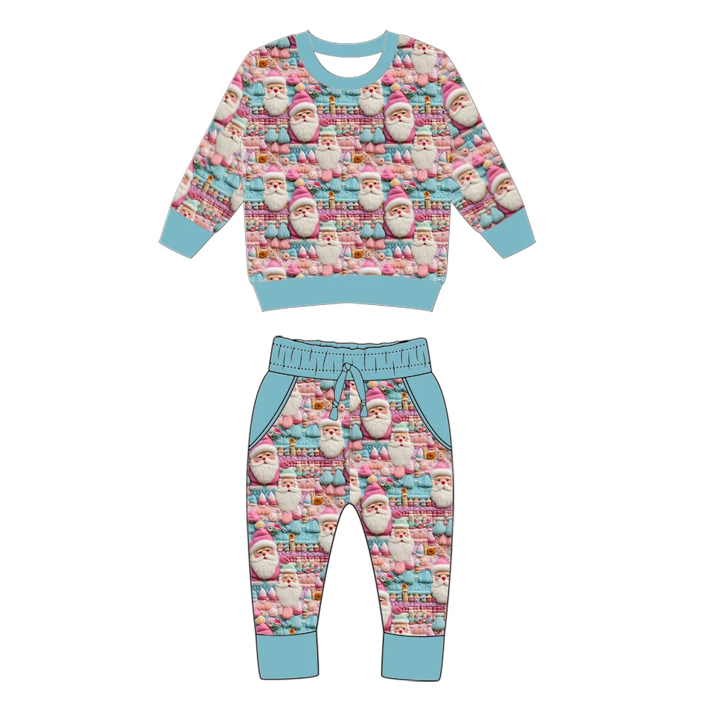 Hot Sale Polyester Christmas Smile Kids Outfits  Kid Unisex Long Sleeves Round Neck Sets Clothes