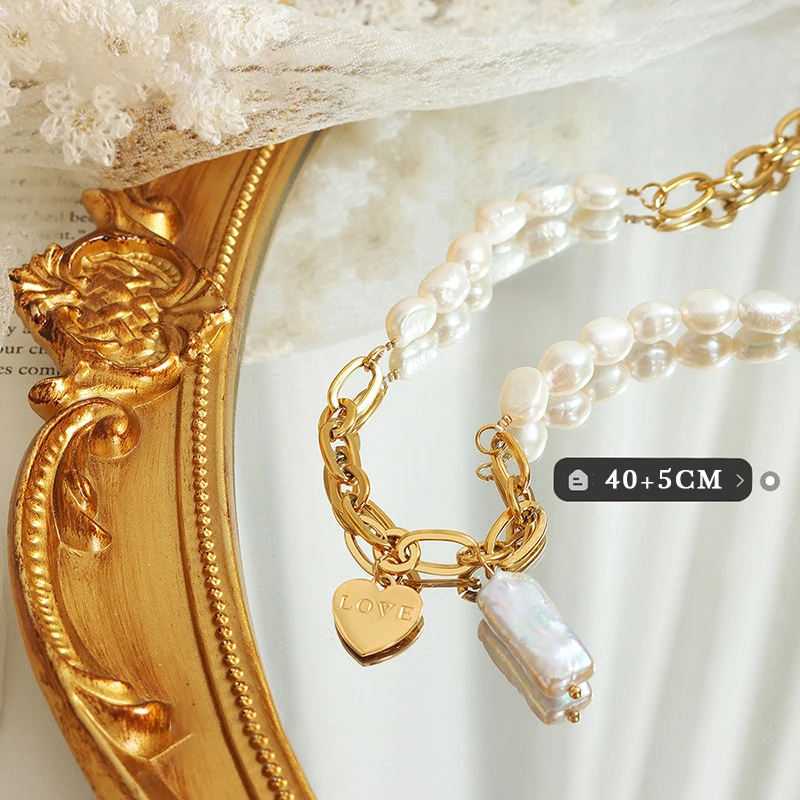 High Quality Waterproof Sweat-proof Necklace Fresh Water Pearl Love Heart Pendant Choker Necklace
