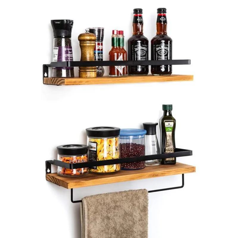 
Wooden Floating Shelves Wall Mounted Storage Shelves for Kitchen, Shelf Wall Decor for Living Bathroom,Set of 2 Carbonized Black 