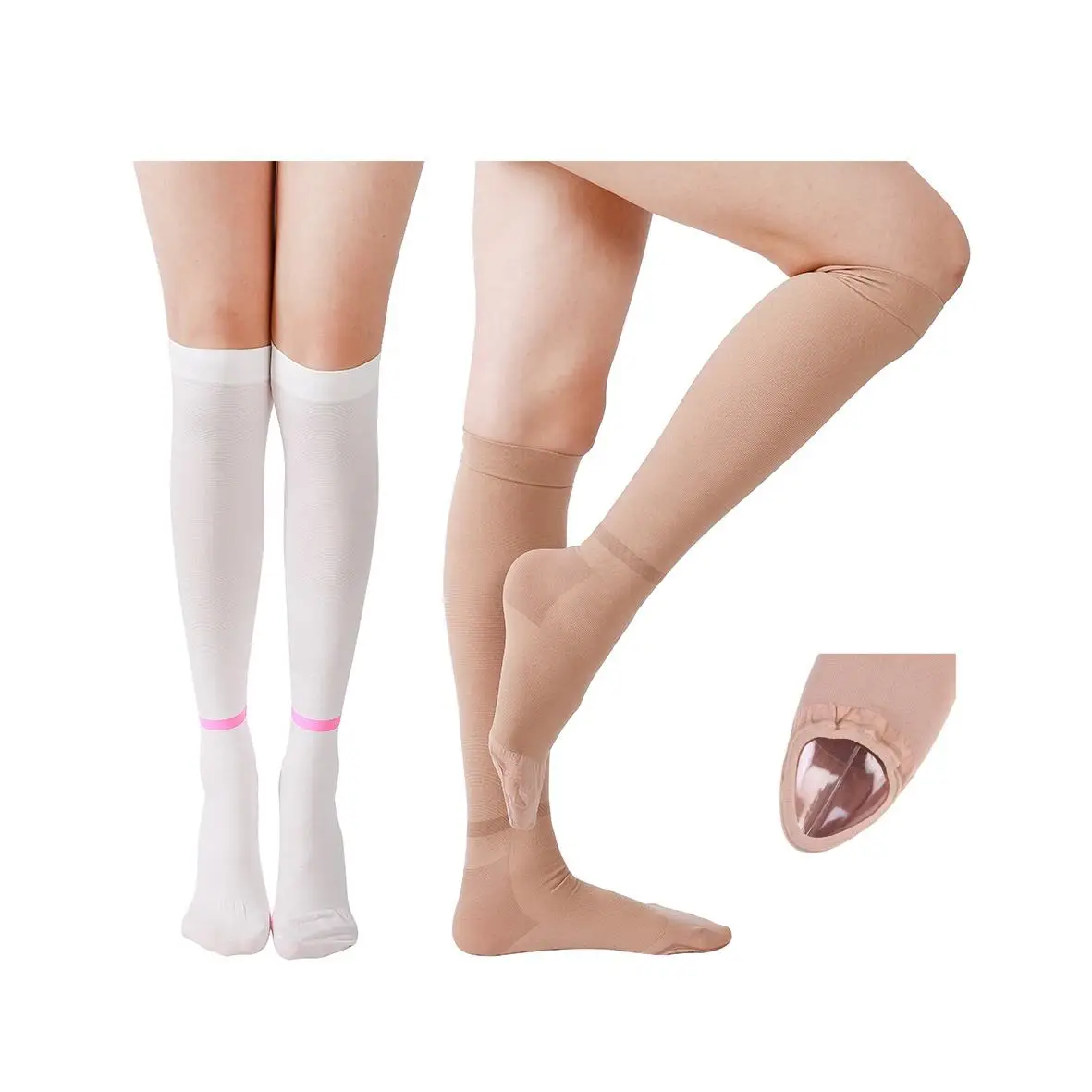 ITALY Machine High Quality Anti Embolism White Nylon  Compression Mid-tube socks 15-20 mmHg