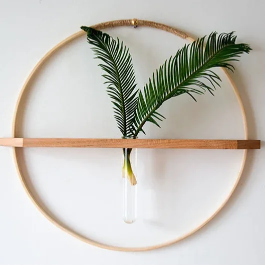 Bamboo Wood wall hanging propagation Handcrafted Cherry wood vase