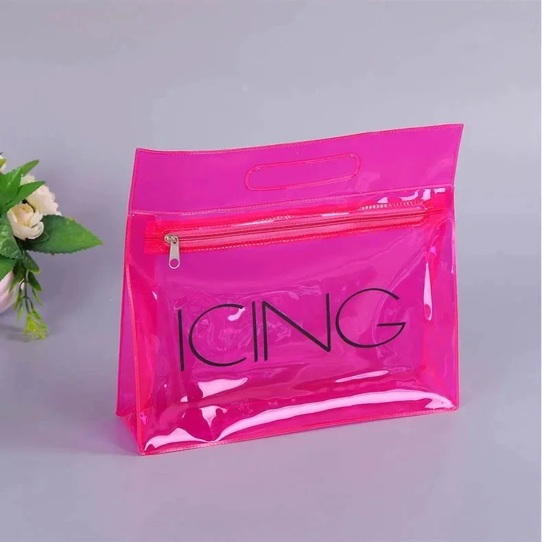Travel Transparent PVC Toilet Cosmetic Bag Clear Make up Pouch with Zipper With Custom Logo