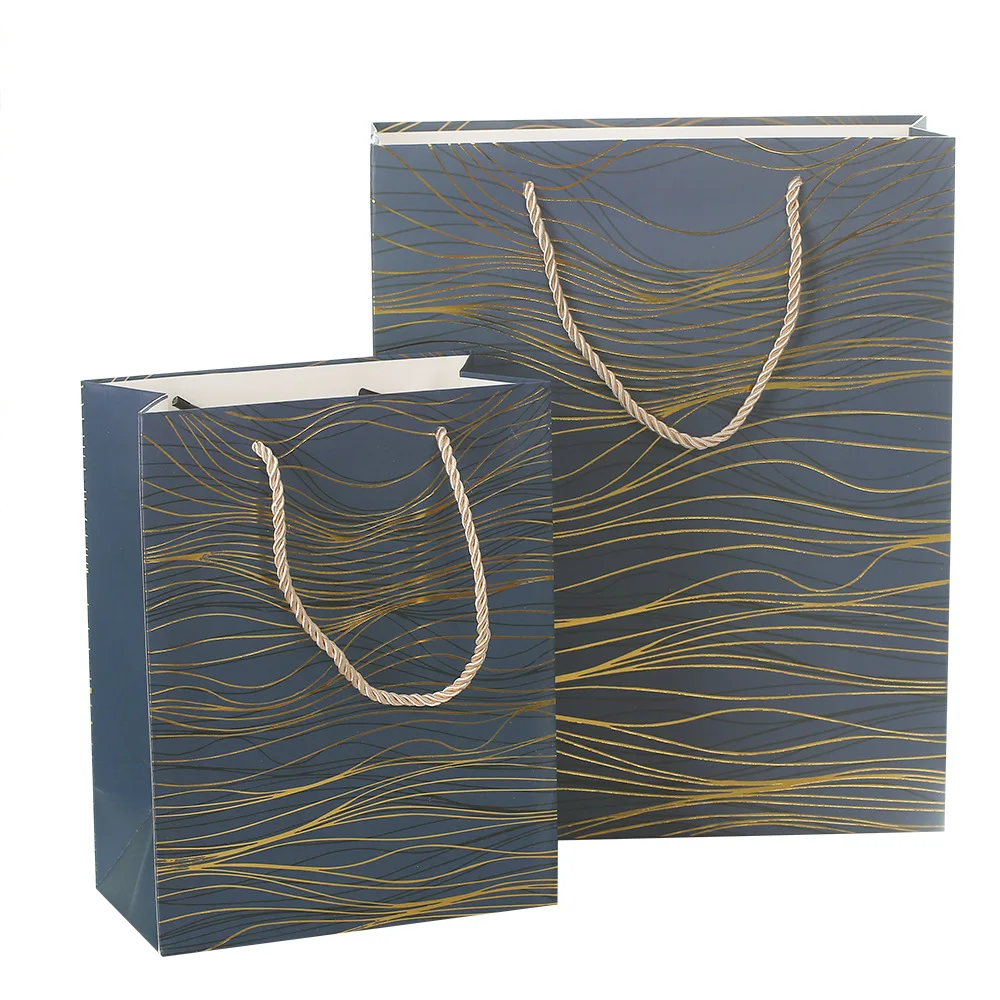 Card Tote Bag Foil Wave Pattern Paper Bag Valentine Gift Shopping Bag Gold Factory in Stock White Package