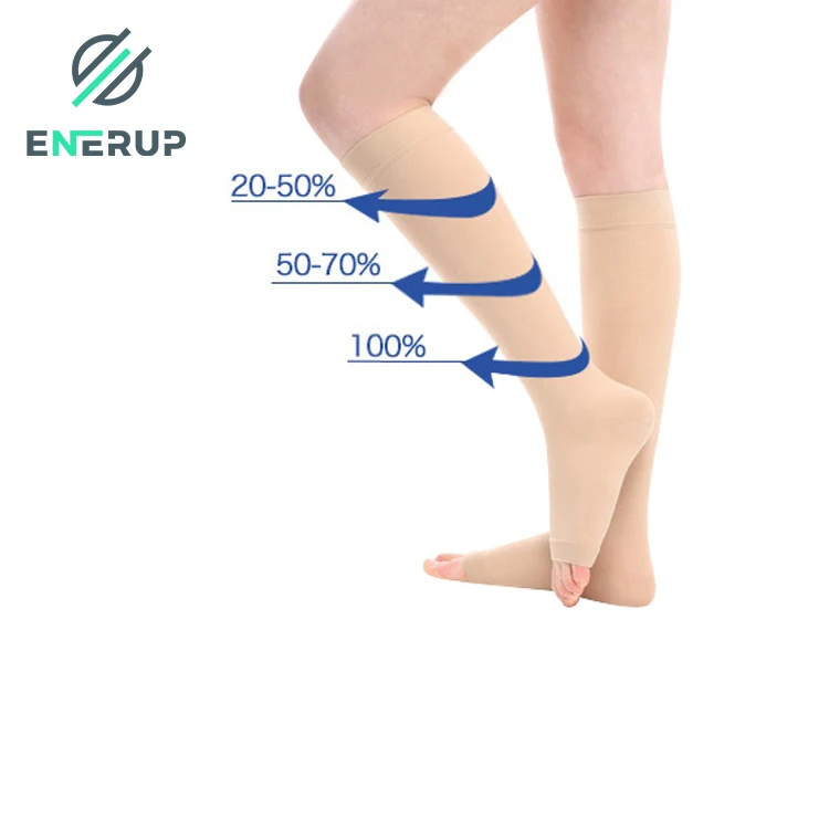 Enerup nylon socks medical compression stocks unisex 15-20mmhg knee high Socks open-toe