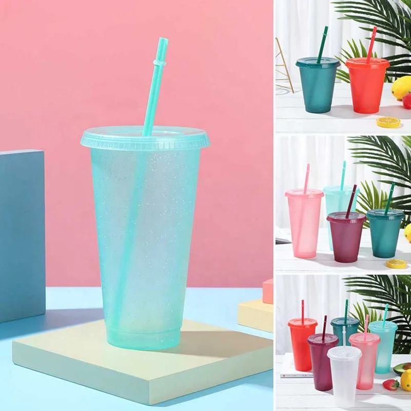 WONDERFUL 1pcs Portable Drinking Cup Personalized Water Bottle With Straws Straw Cup Reusable Drinkware Outdoor Plastic Shiny