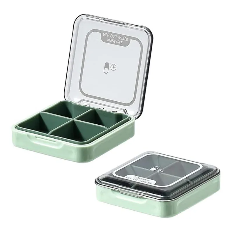 BPA Free Pill Case with 4 Large Compartmensts to Hold Vitamins, Moistureproof Portable Pill Box Organiser for Travel