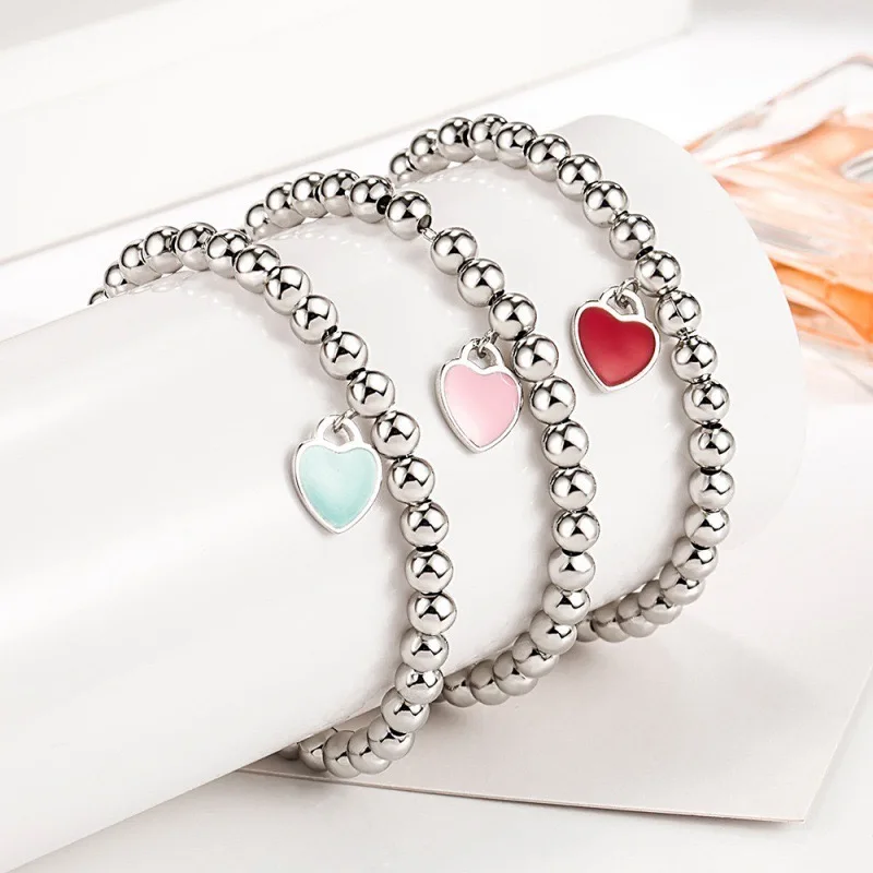 2024 Manufacturer Customized Wholesale Price Fashion Women 18k Titanium Steel Enamel Oil Love Charm Bracelet  fashion bracelets