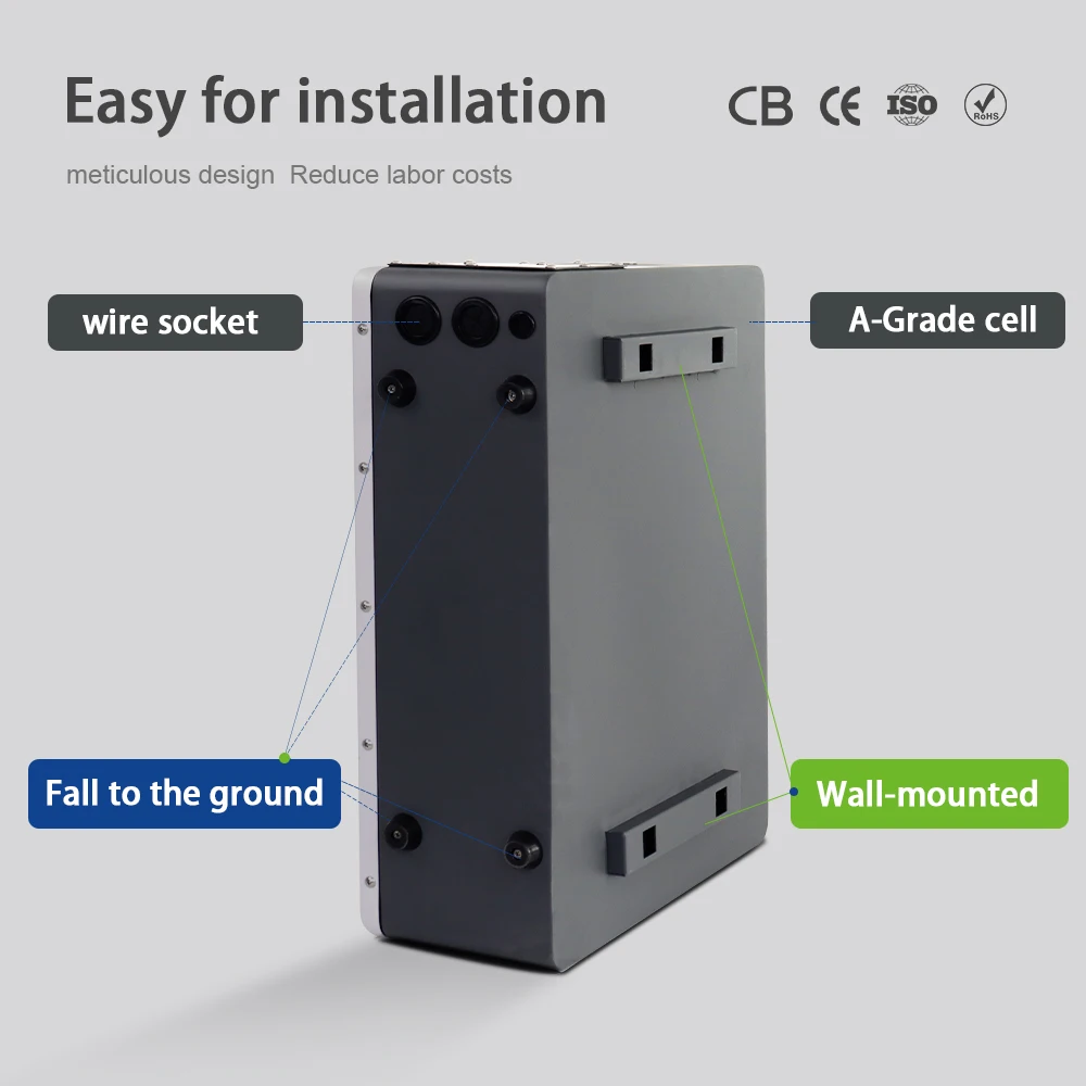 Lifepo4 phosphate iron lithium battery pack wall mounted 48V 100Ah 5000W Pv battery home energy storage battery