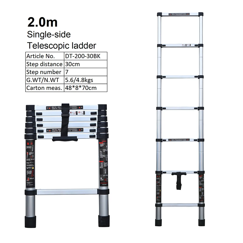 BOWEITI DT-200-30BK Cheap sliver Aluminum popular safety Telescopic step ladder