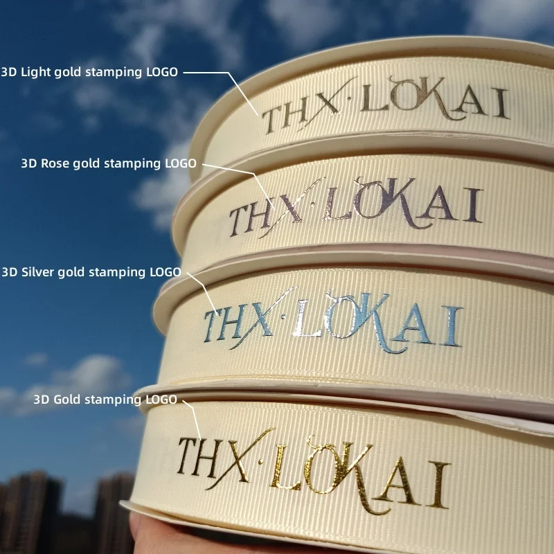 Low MOQ 1 Inch Custom Printed Logo White Polyester Grosgrain Ribbons For Hair Bundles Bouquet Gift Wrap Bow