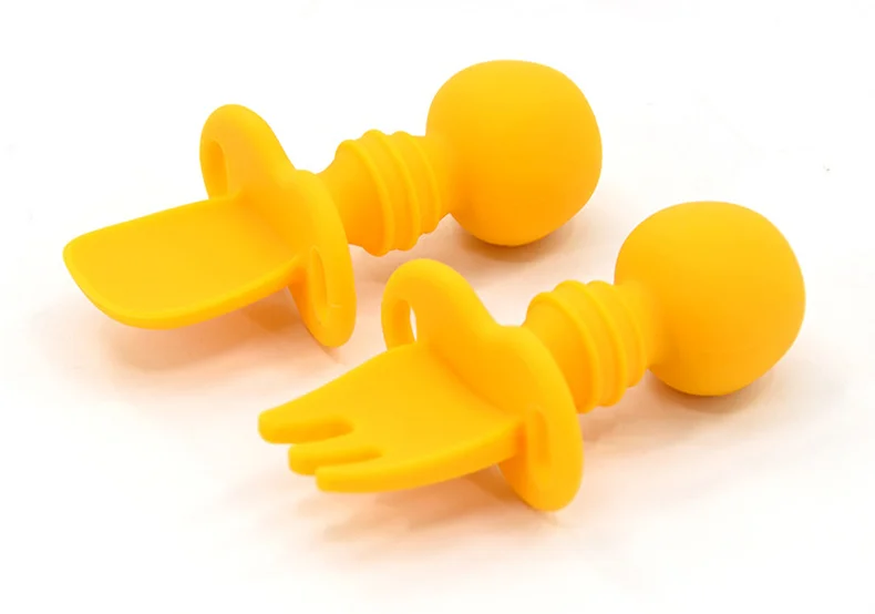 Anti Choke Easy Grab Feeding Sets First Self Feed Training Spoon Fork Tableware Baby Utensils Silicone Spoon and Fork Set