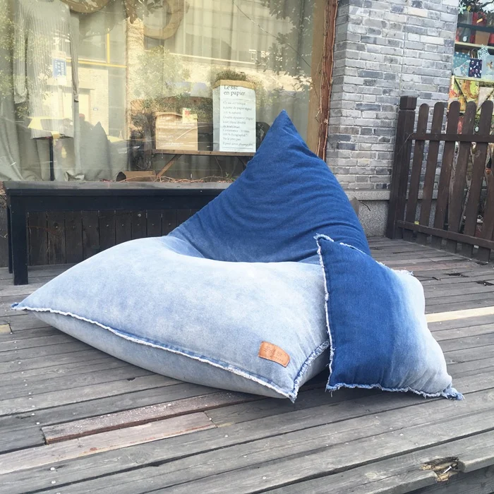 Modern triangle blue jeans fabric bean bag