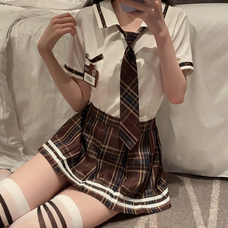 High Quality 2 Pieces Student Uniform Set Winter Spring  Luxury Short Skirt Sexy Wholesale Exotic Cosplay Small Size For Girls