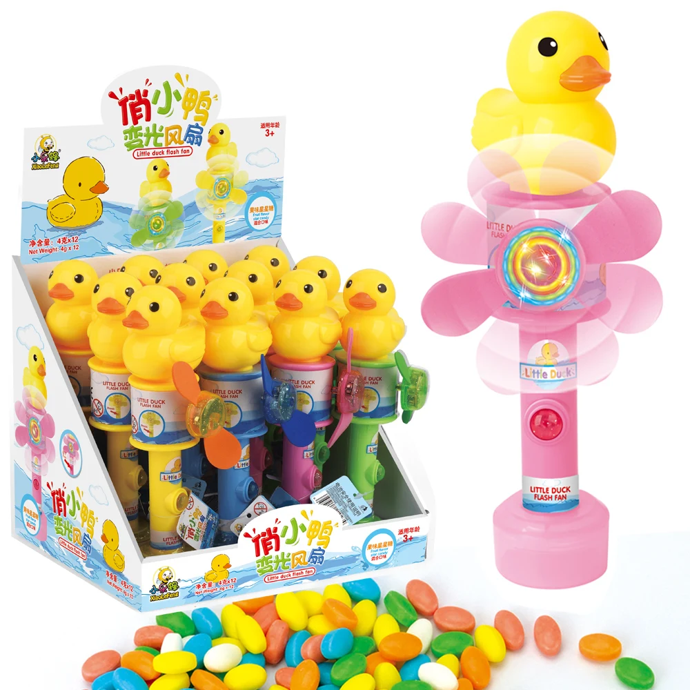 HALAL Sweets Candy Filled Toys Flash Yellow Duck Candy Fan Toys Candy