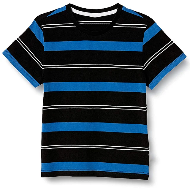 New Fashion Boy Children Summer Clothing Yarn Dyed Striped Boys High Quality Round Neck Short Sleeve T Shirt
