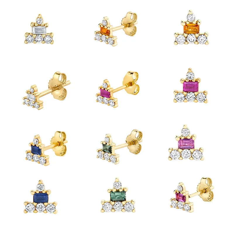 trendy Hip-hop mini stud earrings sterling silver 925 jewellery gold plated zirconia chain earrings for women