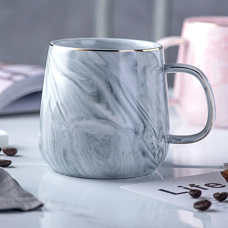 European style blank water milk tea cup simple custom marble elegant pink gray coffee mug wholesale with gold rim