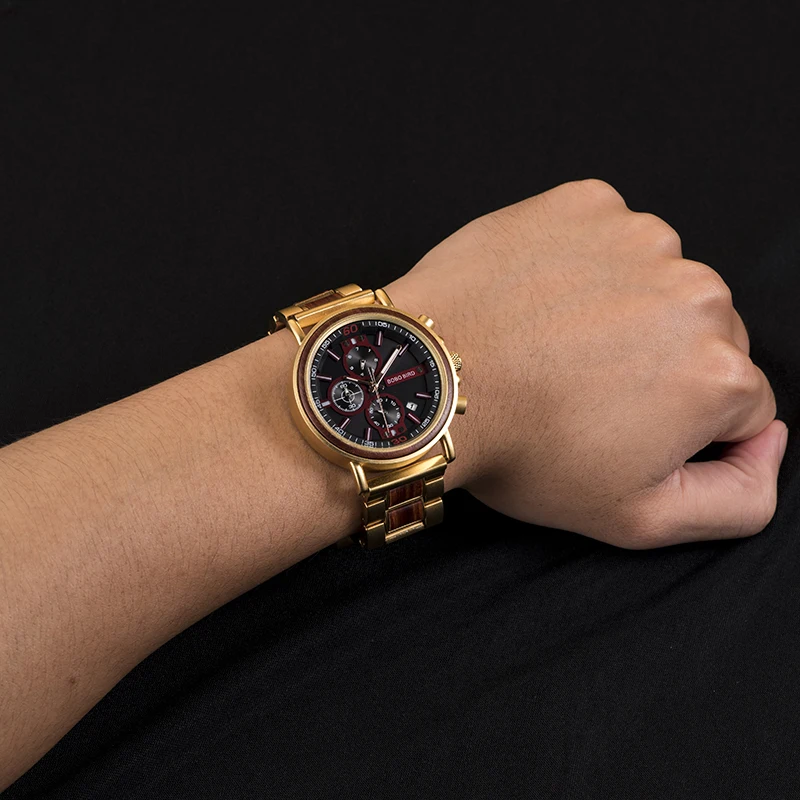 Роскошные наручные часы BOBO BIRD с хронографом, золотые мужские наручные часы