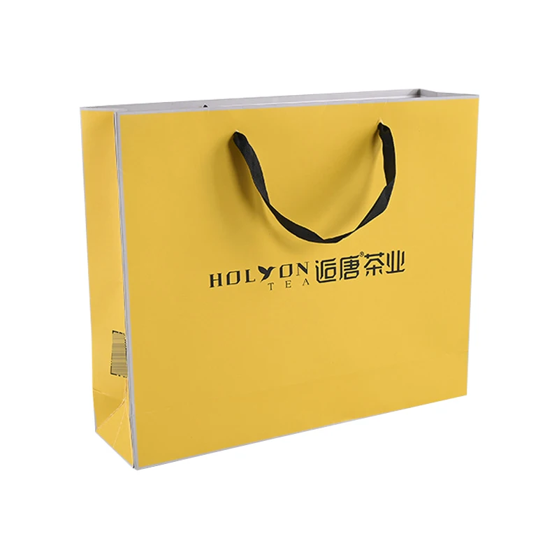 Recycle Customized Logo Printing Large Cardboard Shoe Box Cloth Package Yellow Paper Bag