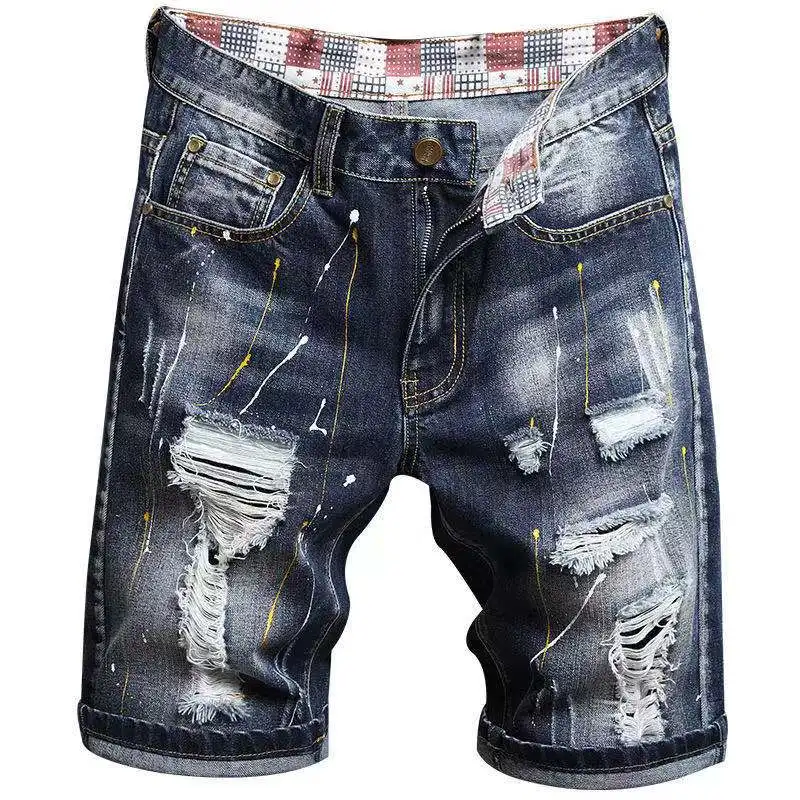 2021High quality summer denim ripped shorts male jeans men short pants Young jeans fit  breathable five trousers