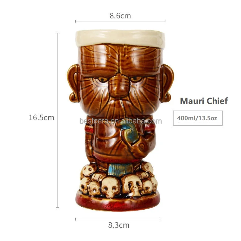 Promotion Hawaii Tiki Mugs Cocktail Cup Skull Mug 13oz Color Glazed Ceramic Tiki Beer Mug 