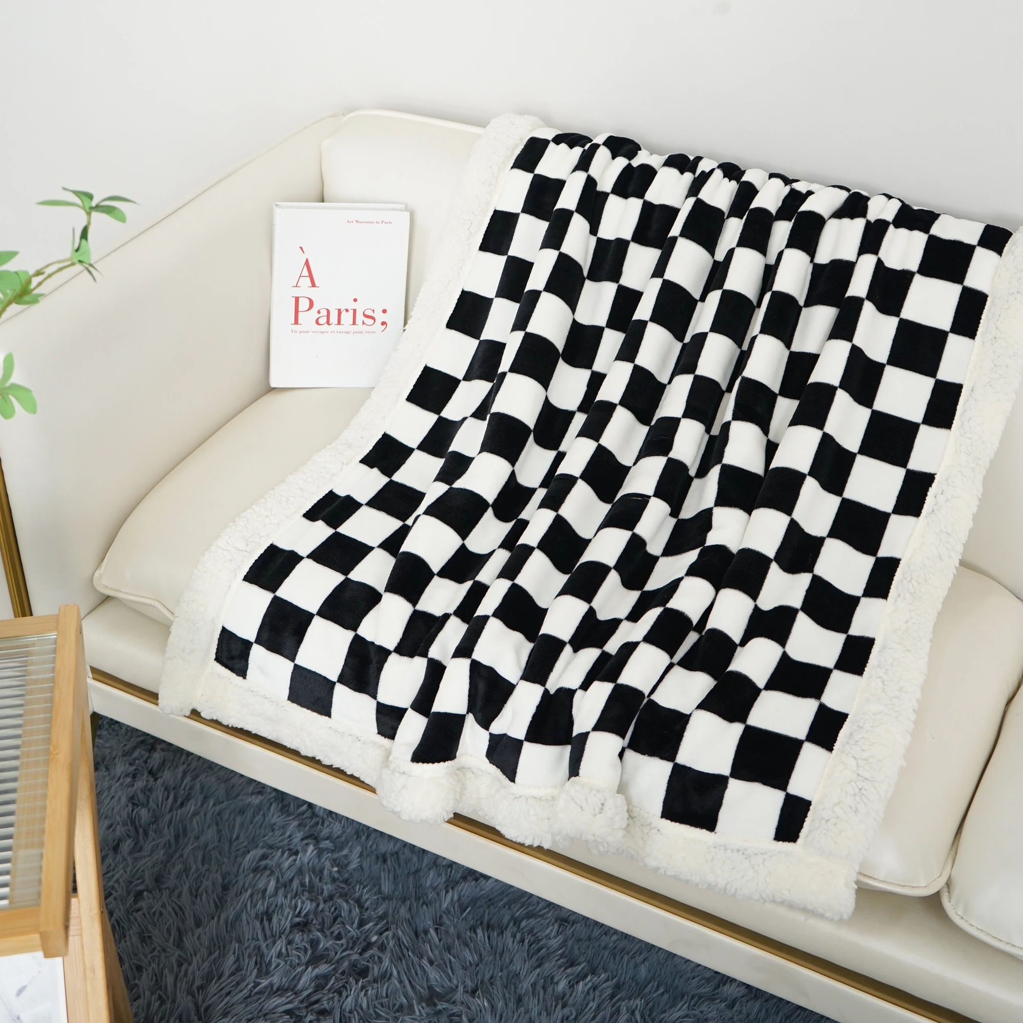 Weighted Blanket for Adults, Sherpa Flannel Weighted Blanket Full Size, Soft Fluffy Fleece Checkerboard Weighted Blankets