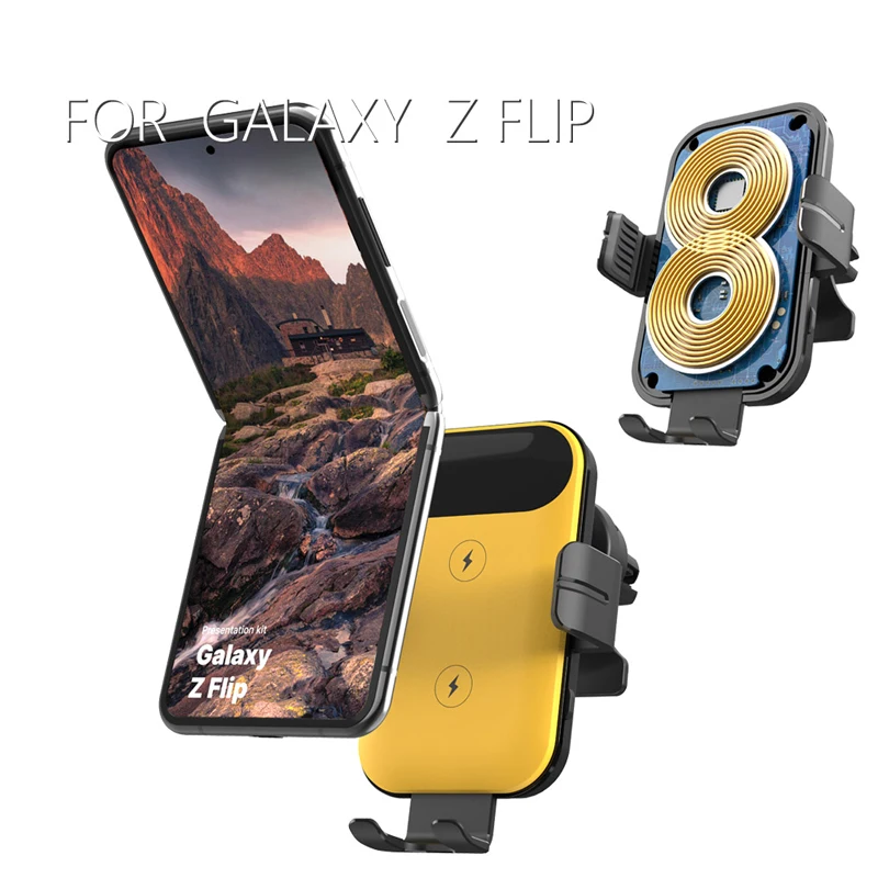 Best Sellers 2020/2021 KC Qi FOD Automatic Dual Coil Car Wireless Charger for Samsung Galaxy Z Flip 3