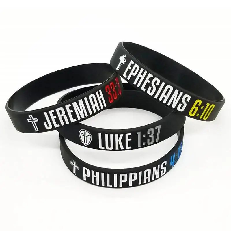 Philippians Luke Jeremiah Ephesians Verse Wristbands Men Black Silicone Bracelets Christian Religious Jewelry Gifts