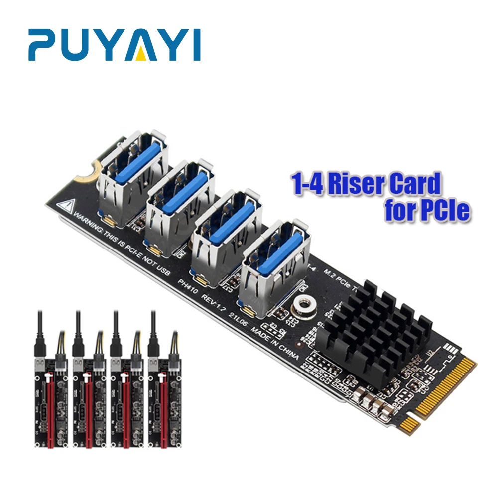 M.2 PCI Express Multiplier PCIE 1 to 4 Riser Card for PCI Express X16 Riser Graphic Card ASM1184E PH410