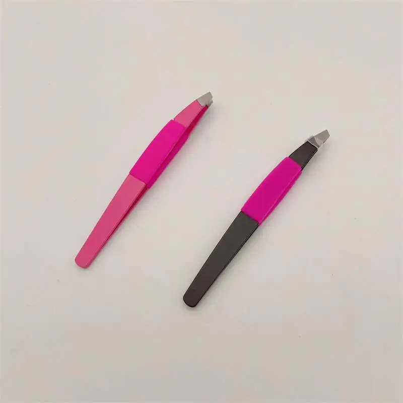 Professional Beauty Tools Slanted Tips Eyebrow Tweezers  with Painting for Eyebrow Plucking with Silicon Grip
