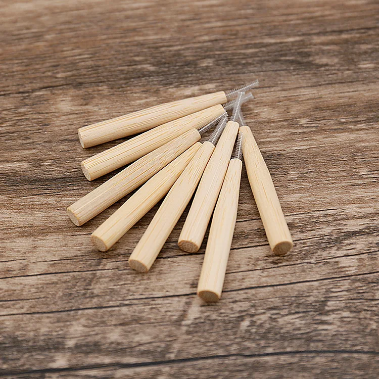 Eco-friendly 100% Biodegradable Teeth Cleaner Deep Clean Bamboo Handle Toothpick Natural Bamboo Straight Interdental Brush