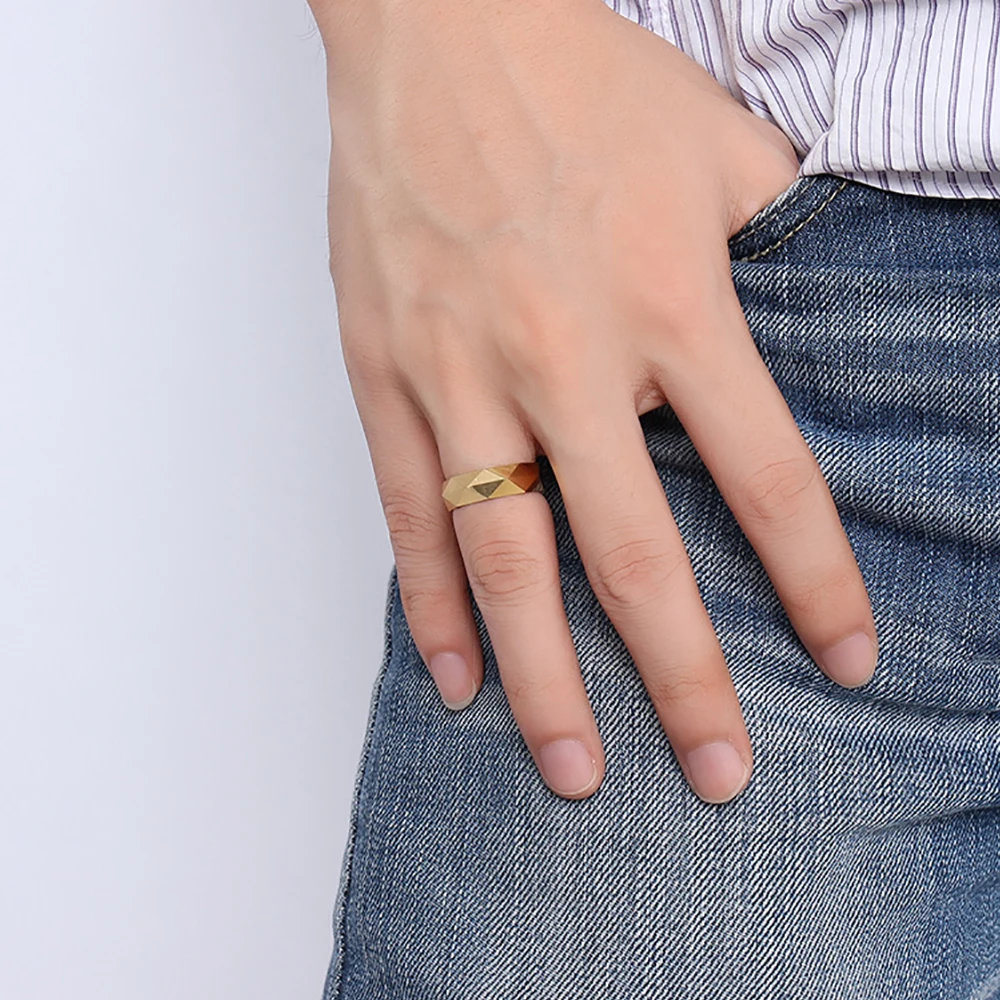 Ring New Arrival 6mm Triangle Shape Faceted Gold Mens Jewelry Tungsten Carbide Band Ring