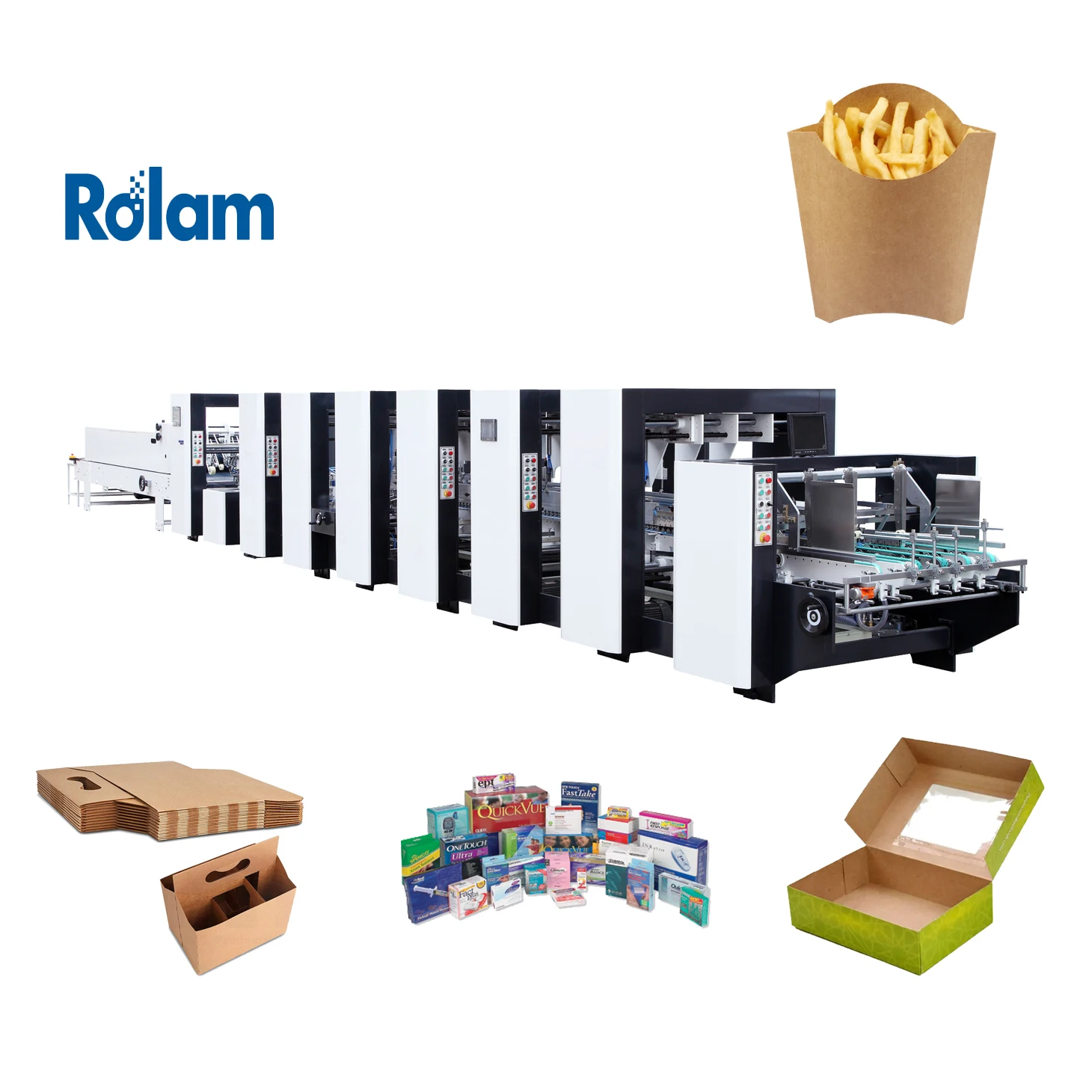 Rolam PCS Series PP Material Folding Gluing Paper Corrugated Board 4 Corners Box Folder Gluer Machine