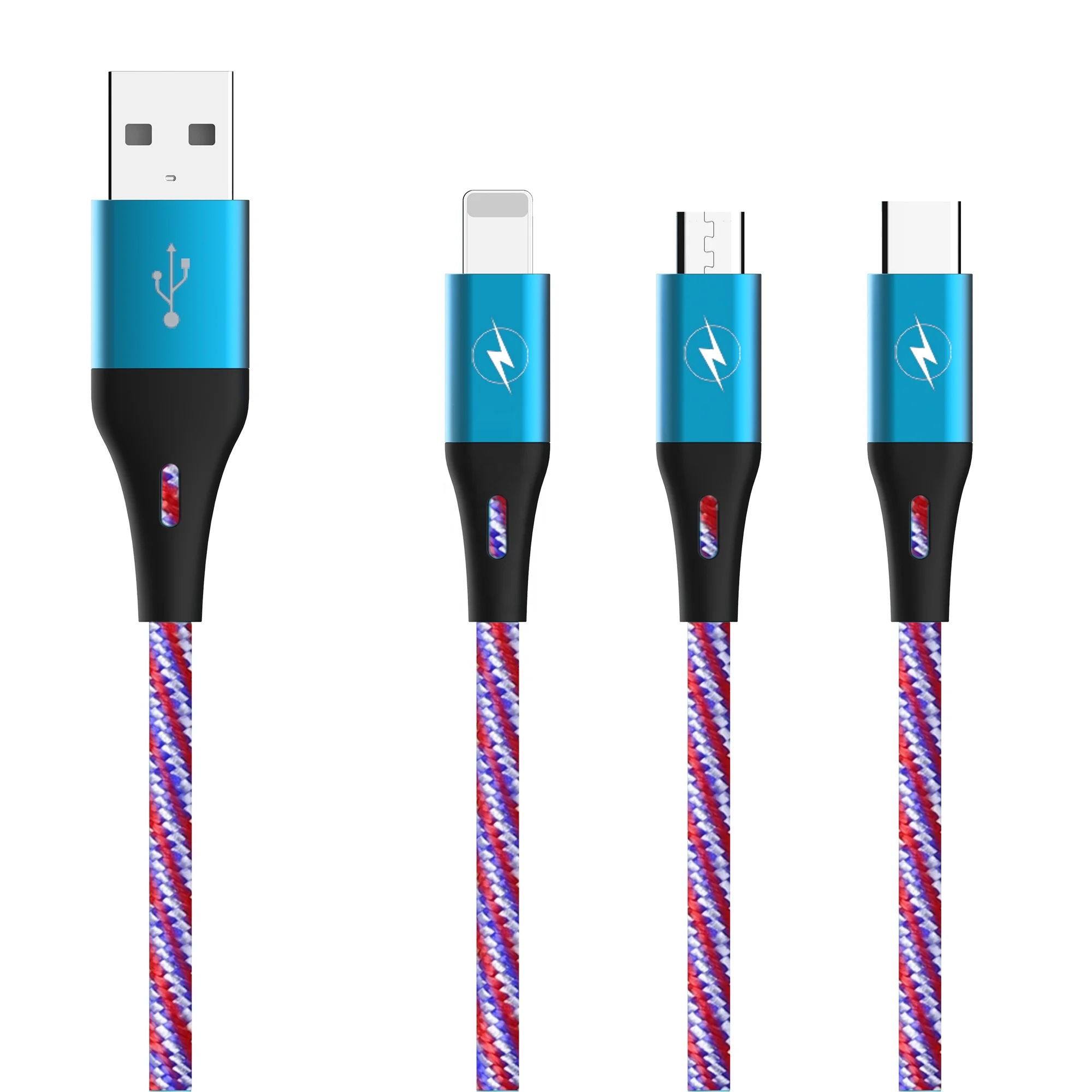 Buena calidad 2A metal trenzado cable de carga rapida SR extender la proteccion de datos cable USB para For IPH / Micro / Tipo-C