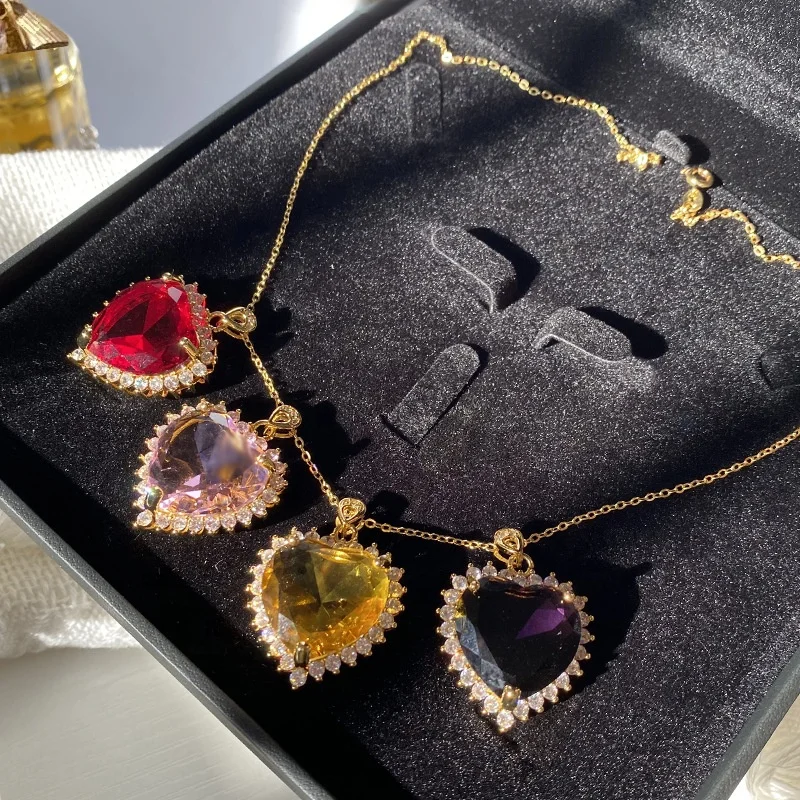 Fashion Heart Pendant Necklace Chain Women Girl Jewelry Yellow Gold Filled Classic Wedding Bridal Gift