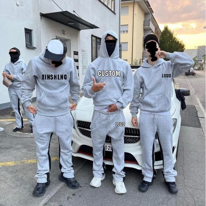 Good quality custom 360 500gsm tracksuit sweat suits men plain essentials solid blank thick flared sweatpants and hoodie sets