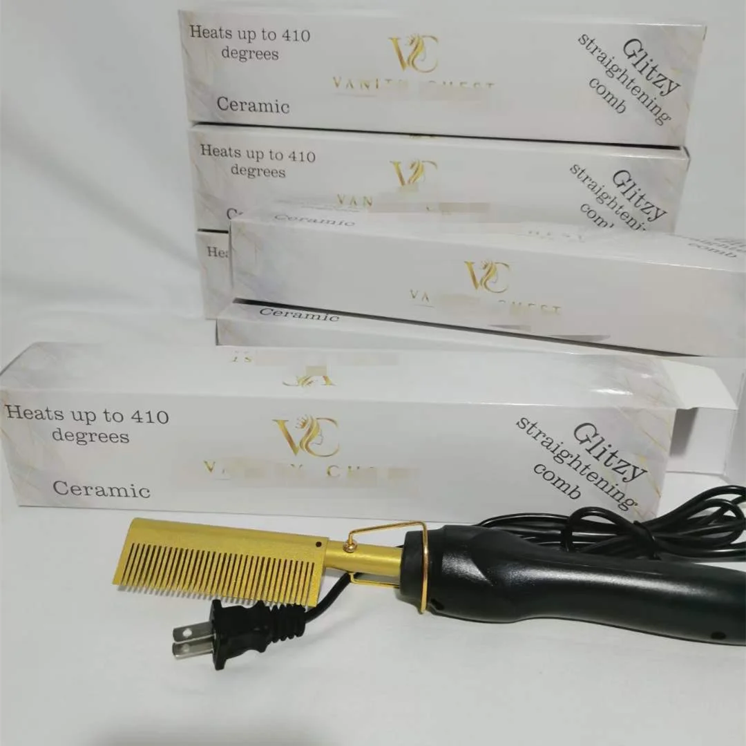 High Quality Electric Hot copper Hair curling Comb Hair Straightening Brush Comb Heat Pressing hot Comb